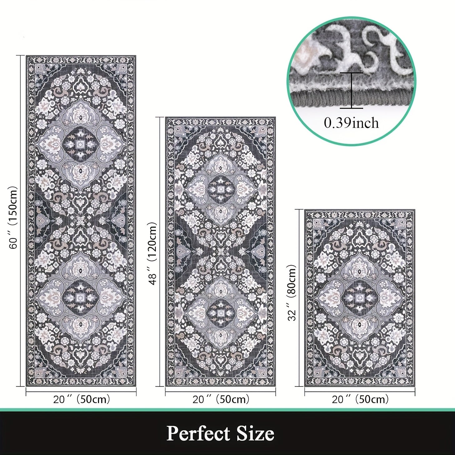 Farmhouse Kitchen Rugs Sets Of 3 Non Slip Washable Boho Kitchen Rugs And Mats for Floor Kitchen Runner Mat Floor Mat for Kitchen, Laundry, Hallways