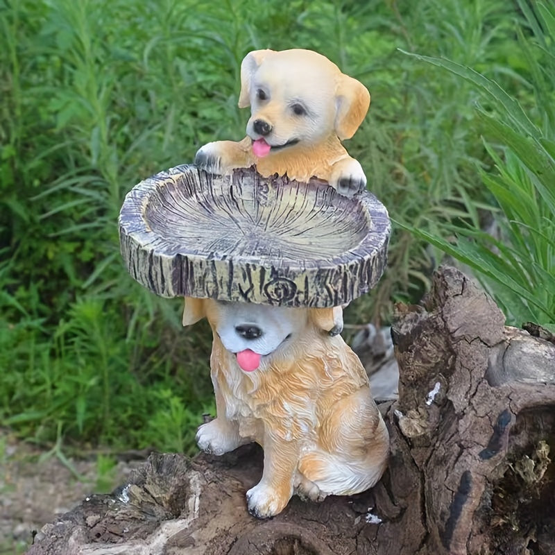 1pc Rustic Resin Golden Retriever Bird Feeder & Water Bowl, Outdoor Garden Decor, Animal Ornament, Whimsical Pet Design
