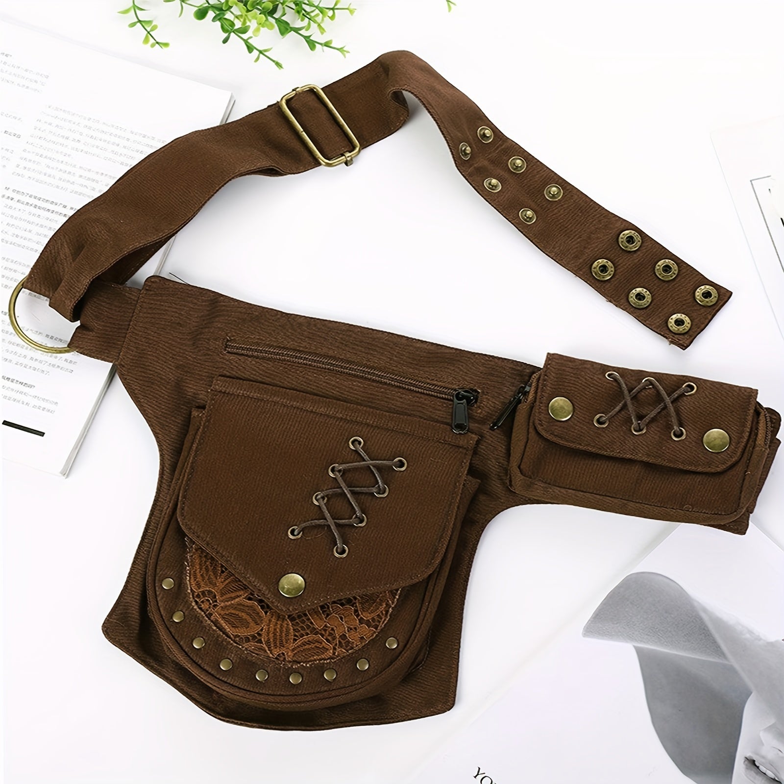 1pc Retro Floral Printed Lace Waist Bag, Storage Bag Fanny Bag, Multifunctional Outdoor Sports Bumbag For Running Cycling Hiking, Mobile Phone Bag, Card License Phone Holder
