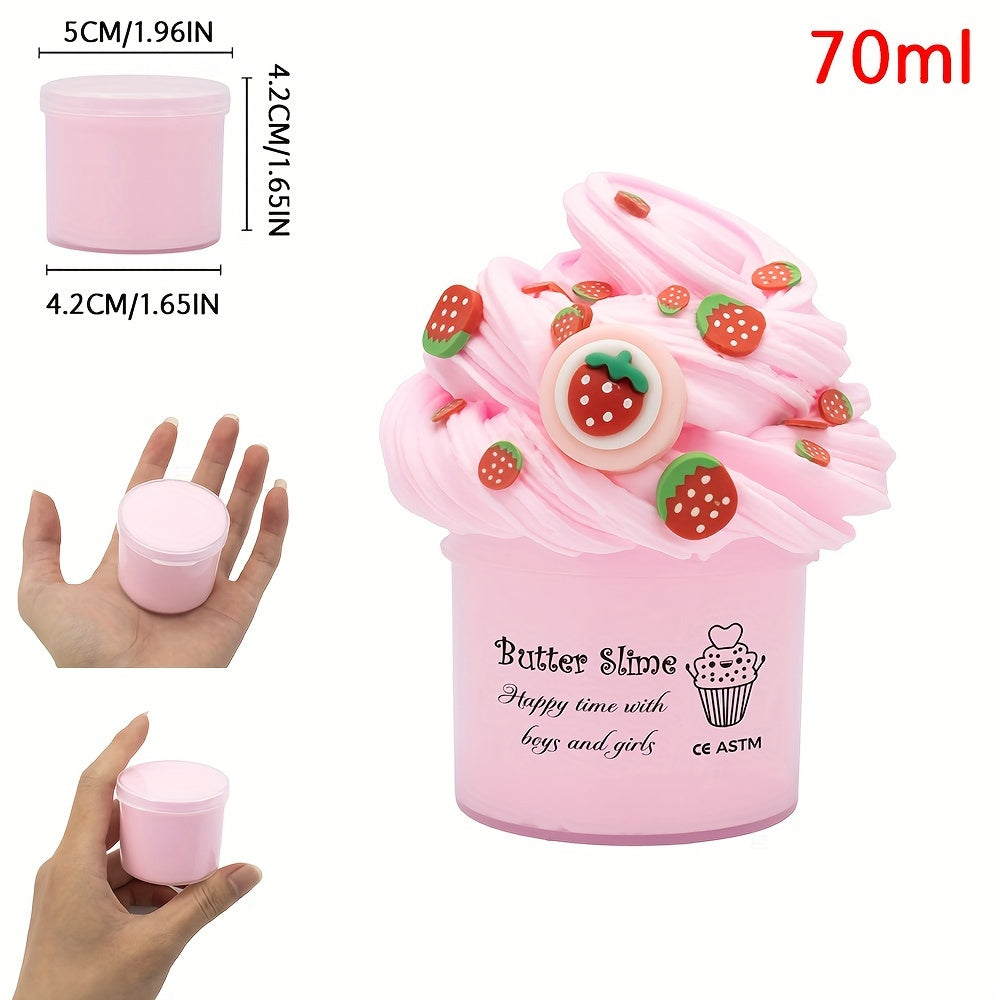1pc 2.37oz Strawberry Cherry Cake Ice Cream Butter Slime, Super Soft And Non-Sticky Slime Party Favors, Slime Toys, Christmas Gifts