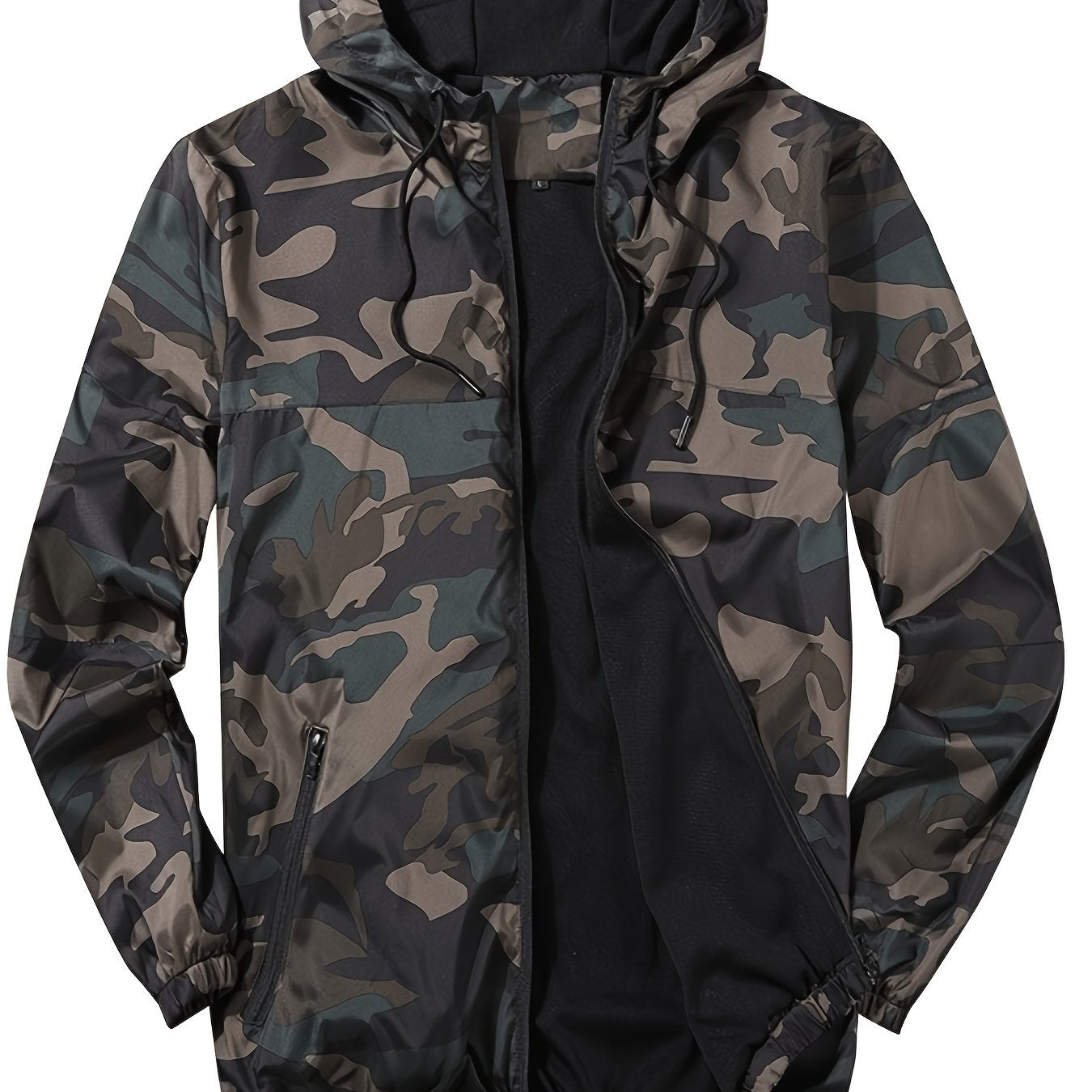 Camouflage Pattern Hooded Jackets By Activity, Men's Casual Loose Fit Breathable Zip Up Jackets For Spring Fall