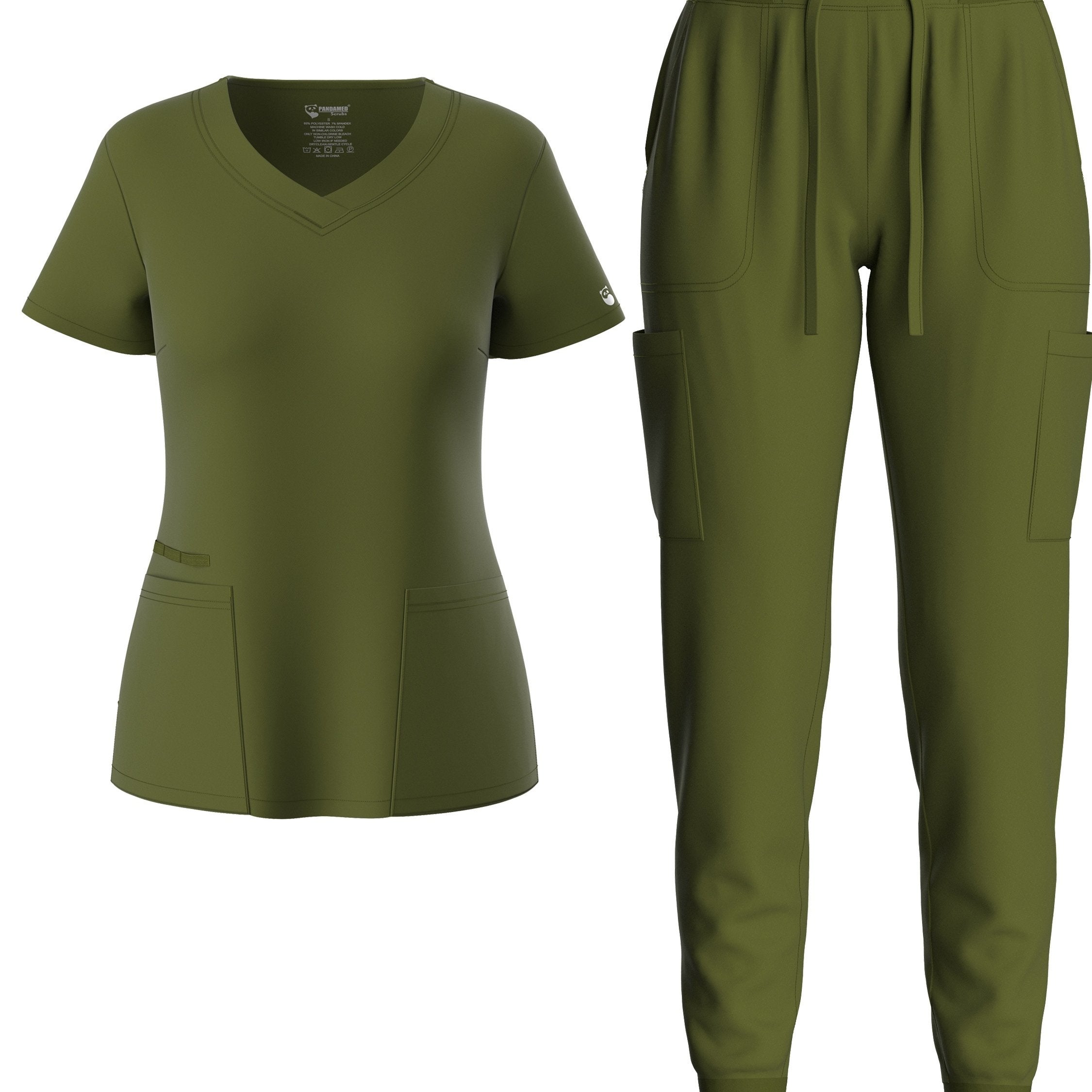 two-piece Elegant Two-Piece Scrub Set for Women: Short Sleeve V Neck Top & Drawstring Pants