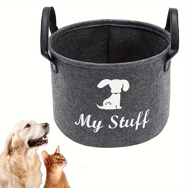 Large Capacity Felt Pet Toy Storage Basket - Cute Tiger Design, Collapsible Organizer for Cat & Dog Toys and Accessories