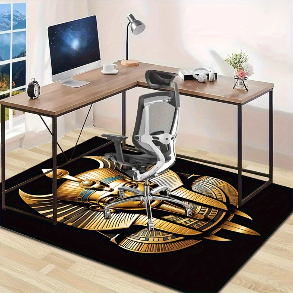 1pc Egyptian Pharaoh Statue Printed Area Mat - 100% Soft Polyester, Anti-Slip, Machine Washable, Rectangle Knit Weave with Vibrant Golden Design for Bedroom, Living Room, or Office Decor, Perfect for Holidays & Home Accents,