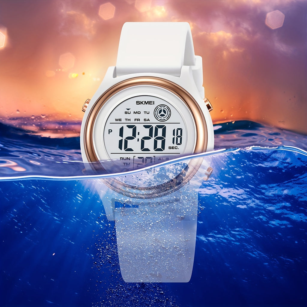 50M Water Resistant EL Light Electronic Sports Watch - Multifunction Digital Wristwatch with Alarm, Silicone Band, Round Synthetic Resin Case for Women, Men, Boys, and Girls