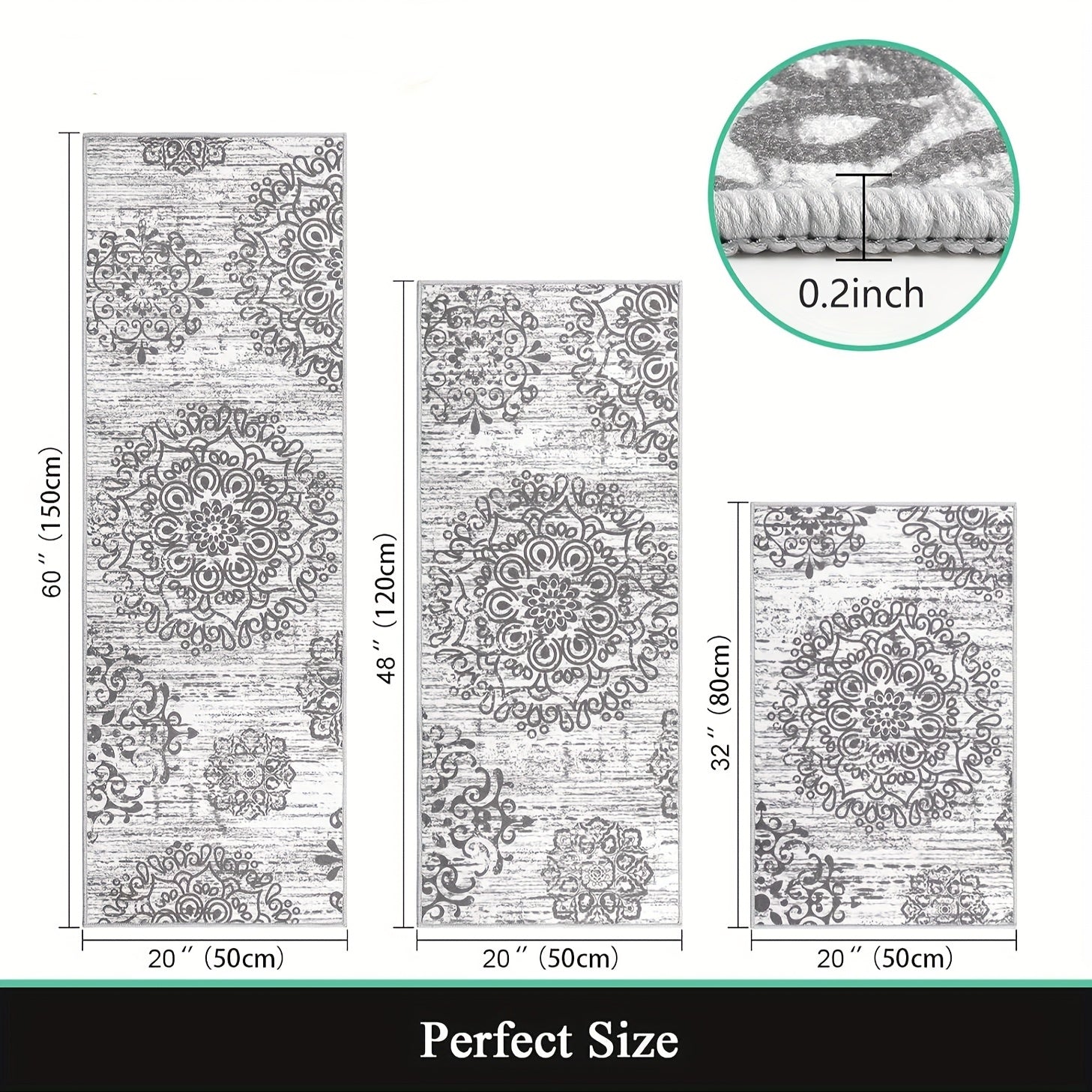Farmhouse Kitchen Rugs Sets Of 3 Non Slip Washable Boho Kitchen Rugs And Mats for Floor Kitchen Runner Mat Floor Mat for Kitchen, Laundry, Hallways