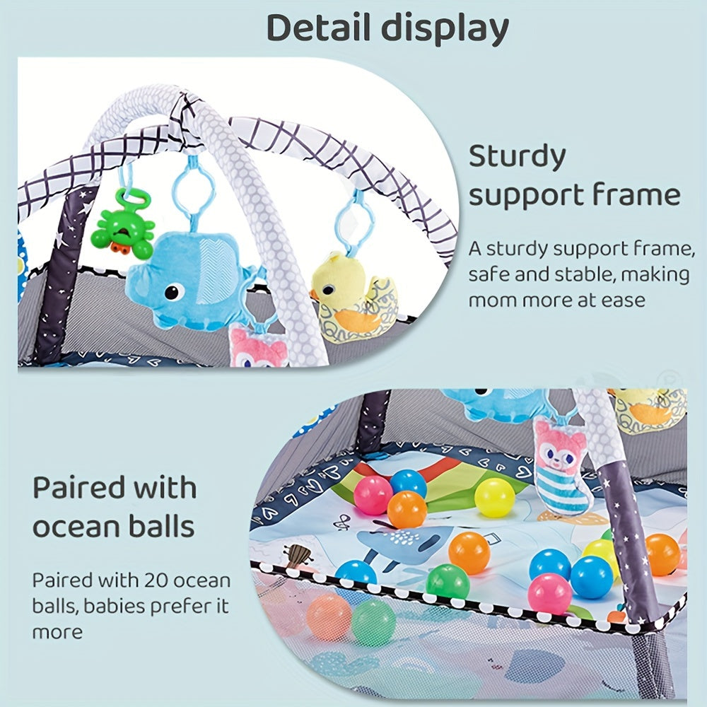 Youngsters Play Gym & Activity Mat Set - 5 Detachable Toys, 20 Ocean Balls, Tummy Time for Motor Skills & Sensory Development - Perfect Youngsters Gift, Soft Polyester, Gray