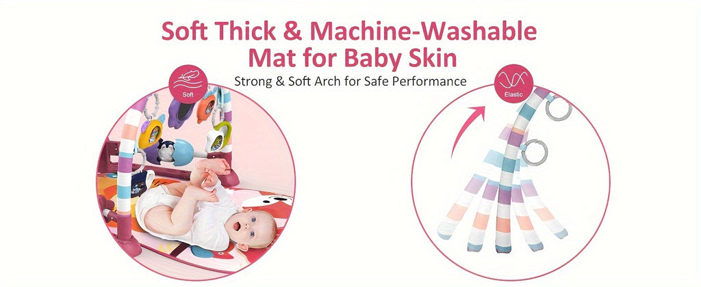 Play Game Mat, Funny Play Piano Tummy Time Activity Mat With 5 Toys & 4 Wrist Baby Rattle Socks, Boy & Girl Gifts