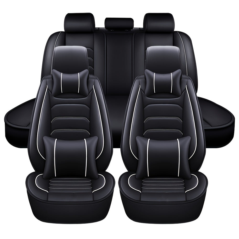 5-Seat Full Set Faux Leather Car Seat Covers - Waterproof All-Weather Protection,