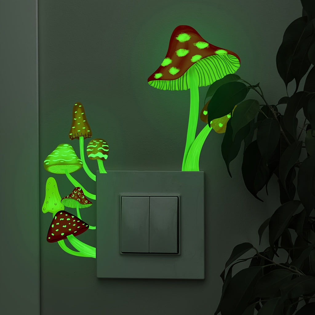Self-Adhesive Glow Mushroom Switch Sticker - Easy to Find, Reusable & Fun Themed Art Deco