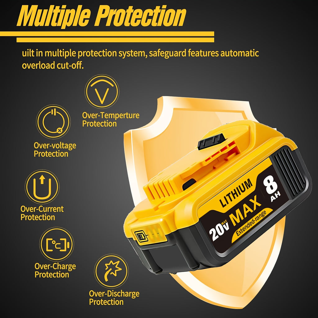 1/2-Pack 8.0Ah Replacement for Dewalt 20v Max XR Lithium-Ion Batteries