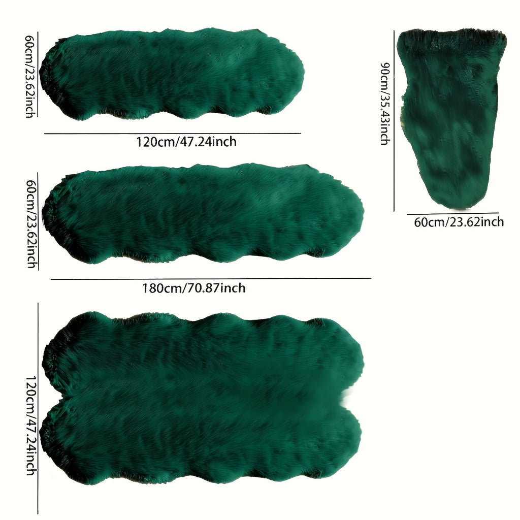 Luxurious Faux Fur Mat - Ultra-Soft, Washable Emerald Green Plush Mat for Bedroom, Living Room, or Hallway - Cozy Winter Home Decor, Hand Wash Only, 1600g/sq.m, Long & Irregular Shape, Perfect for Indoor Spaces, Bedroom Comfo