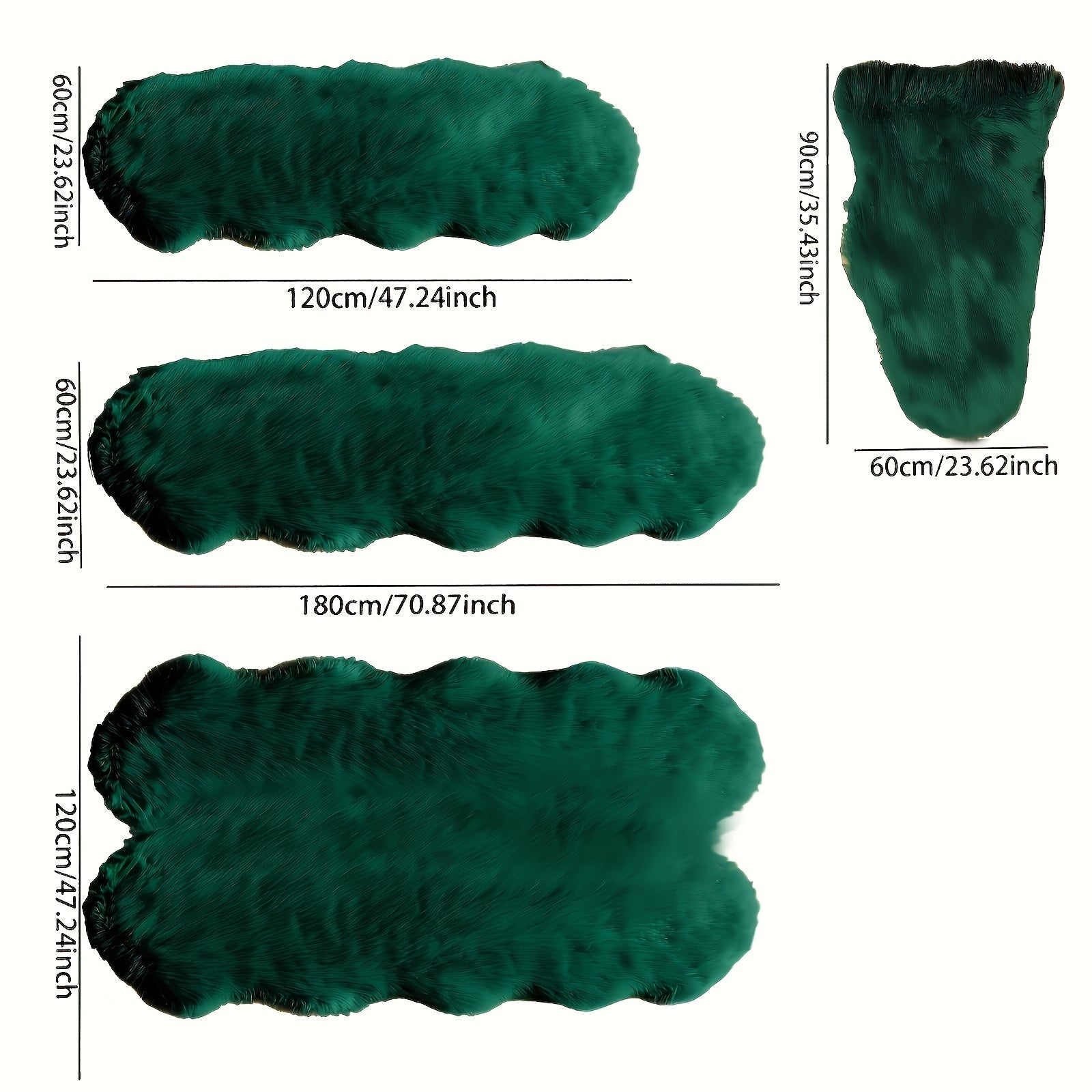 Luxurious Faux Fur Mat - Ultra-Soft, Washable Emerald Green Plush Mat for Bedroom, Living Room, or Hallway - Cozy Winter Home Decor, Hand Wash Only, 1600g/sq.m, Long & Irregular Shape, Perfect for Indoor Spaces, Bedroom Comfo