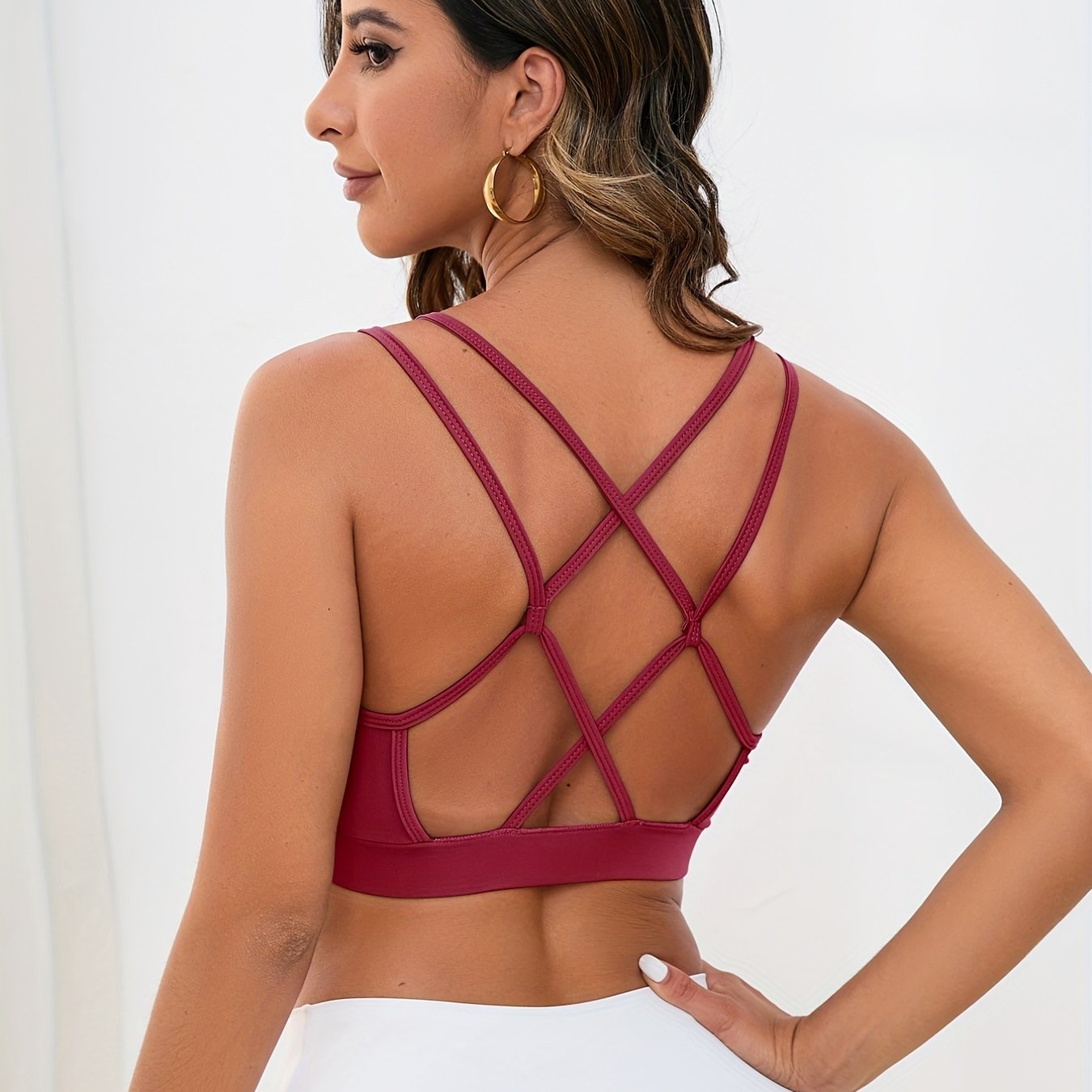 [Yoga Sports Bra] Medium-Stretch Women's Yoga Sports Bra | Adjustable Thin Straps & Back Cross Design - Removable Pads, Low Support for Summer Workouts & Casual Wear