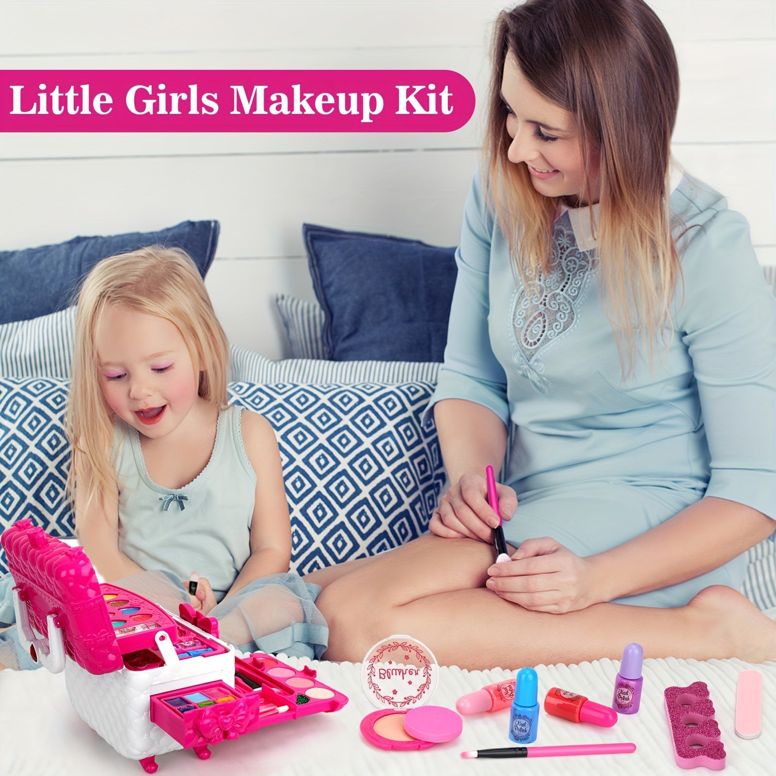 54PCS Washable Real Makeup Set for Kids, Little Girls Makeup Toys, Ideal Christmas Gifts, Toddler Toys for Halloween
