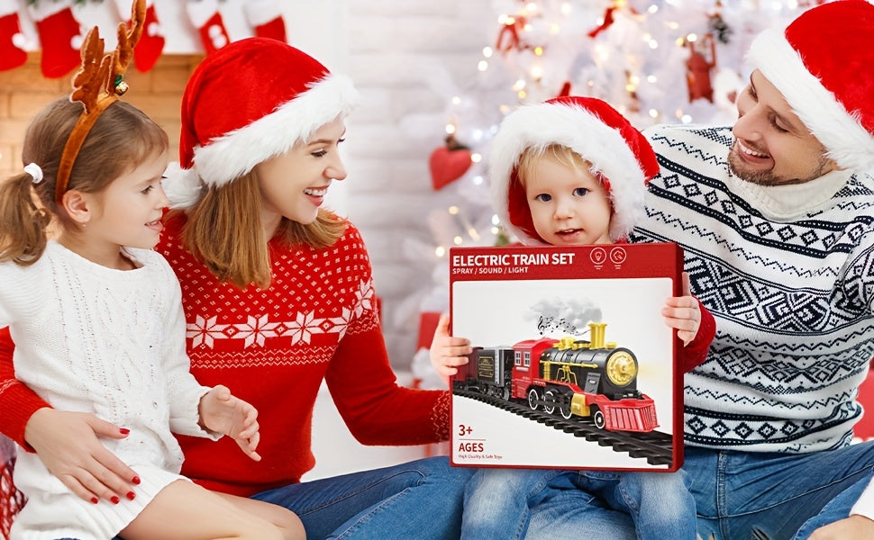 Electric Train Set for Kids Boys and Girls, Classic Christmas Train Toys, Steam Locomotive Engine, Lights & Sound, Tracks, Birthday Toy