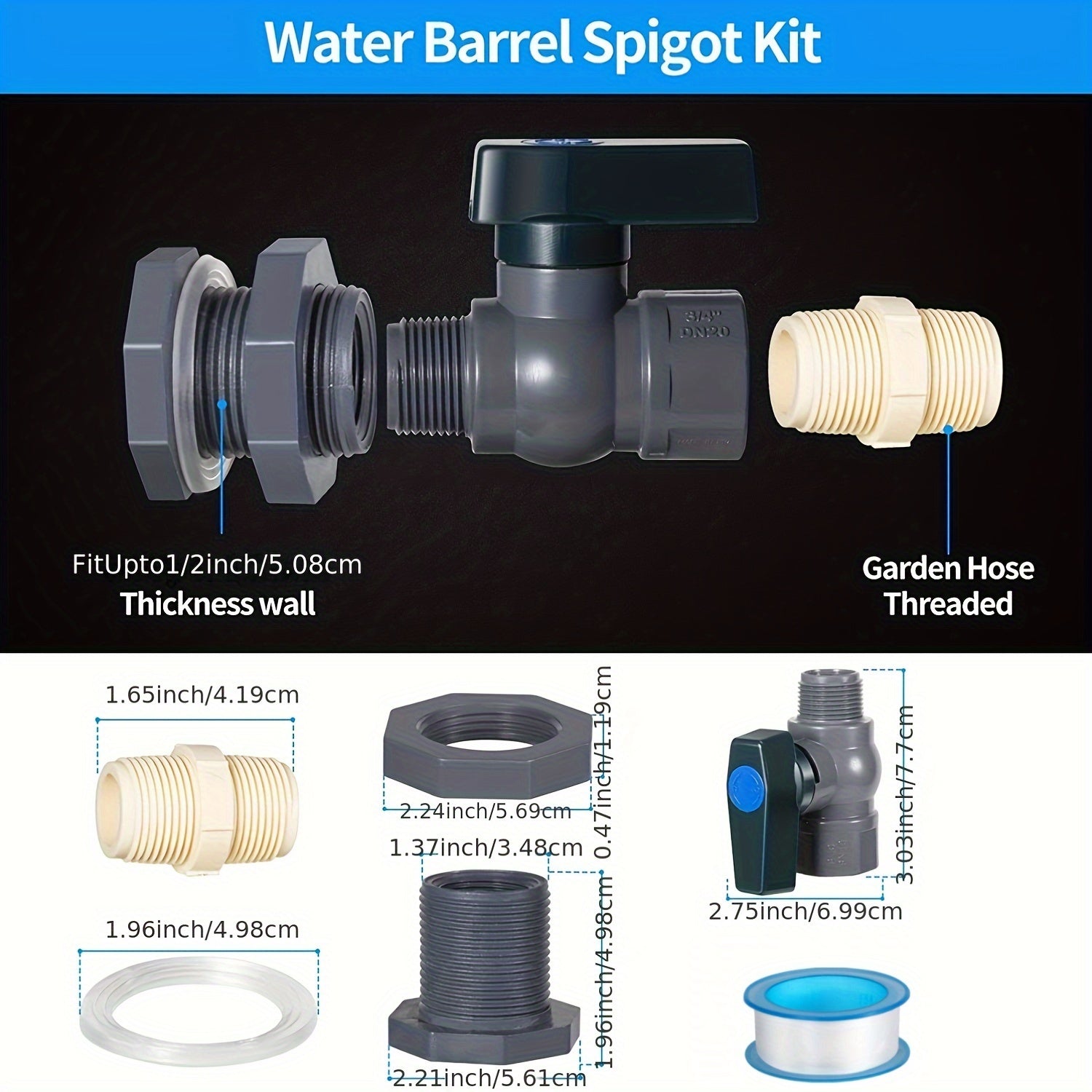 2pcs/ Set, PVC Water Barrel Spigot Kit, Connector Drain Adapter With Inner Connection For Garden, Rain Barre, Garden Tool Supplies