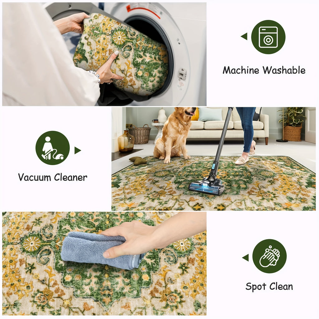 Bohemian Floral Medallion Area Rug - Small Rugs For Bedroom Soft Bathroom Mat, Machine Washable Indoor Throw Front Door Carept For Bathroom Sink Dressing Room Foyer, Yellow/Green/Multi
