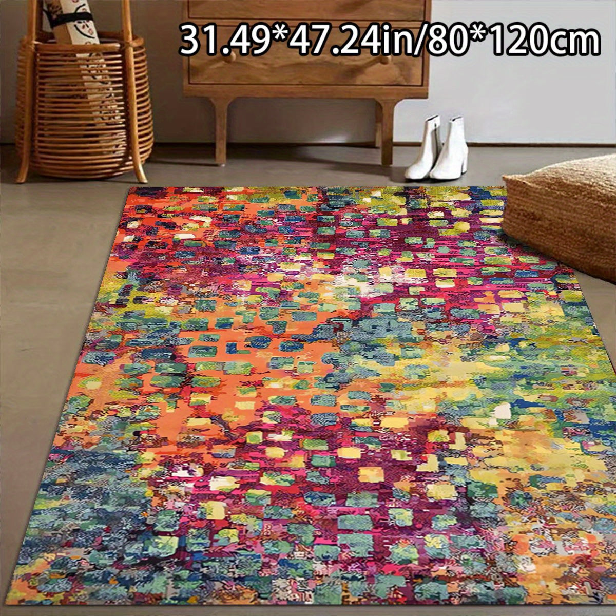 1pc ADSUVAN Luxurious Velvet Area Rug - 800g/m² Plush Polyester, Non-Slip Backing, Vibrant Abstract Design in Warm & Cool Tones, Perfect for Living Room, Bedroom, Sofa, Entryway, and More, Versatile Area Rug | Vibrant Design