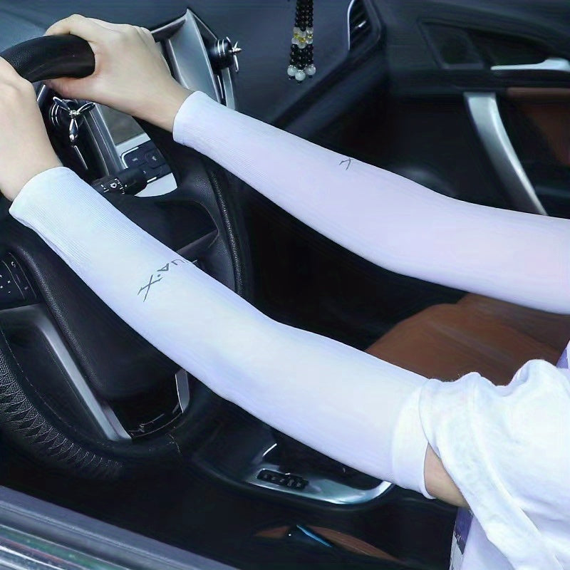 1pair Unisex Ice Silk Arm Sleeves For Summer, Outdoor Sports Sunscreen UV Protection Thin Long Gloves