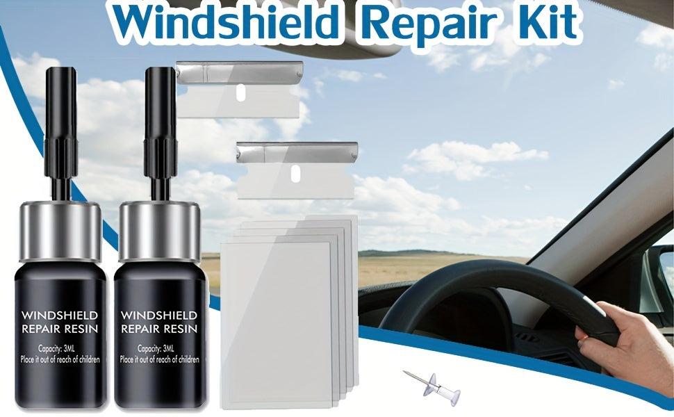 Windshield Repair Kit, Cracks Gone Glass Kit Automotive Windscreen Tool for Fixing Chips, and Star Shaped Crack, Nano Fluid Fille