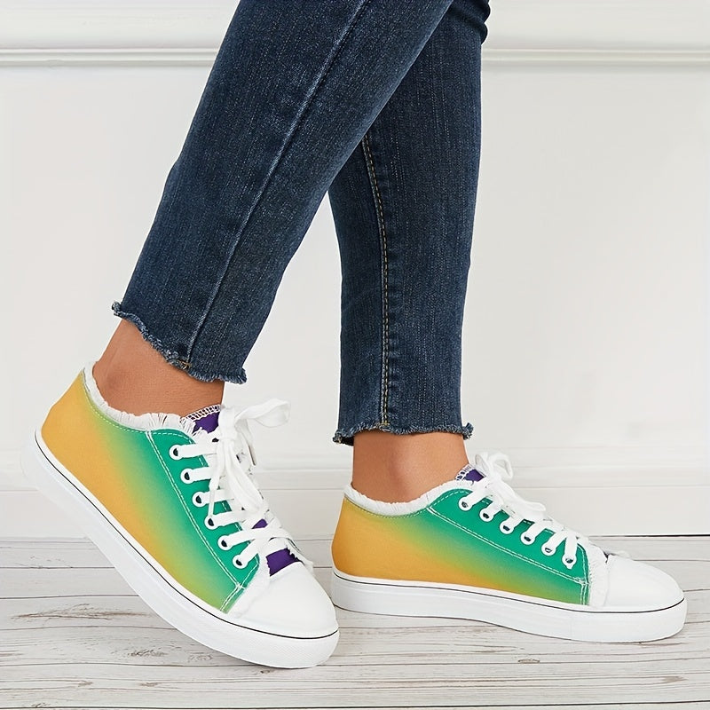 Women's Multicolor Gradient Flat Shoes, Lightweight Comfortable Lace Up Sports Shoes