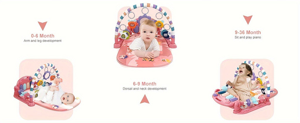 Baby Play Mat Baby Gym, Funny Play Piano Tummy Time Baby Activity Mat With 5 Infant Sensory Baby Toys & 2 Guitar Rattles, Boy & Girl Gifts For Newborn Baby 0 To 3 6 9 12 Months