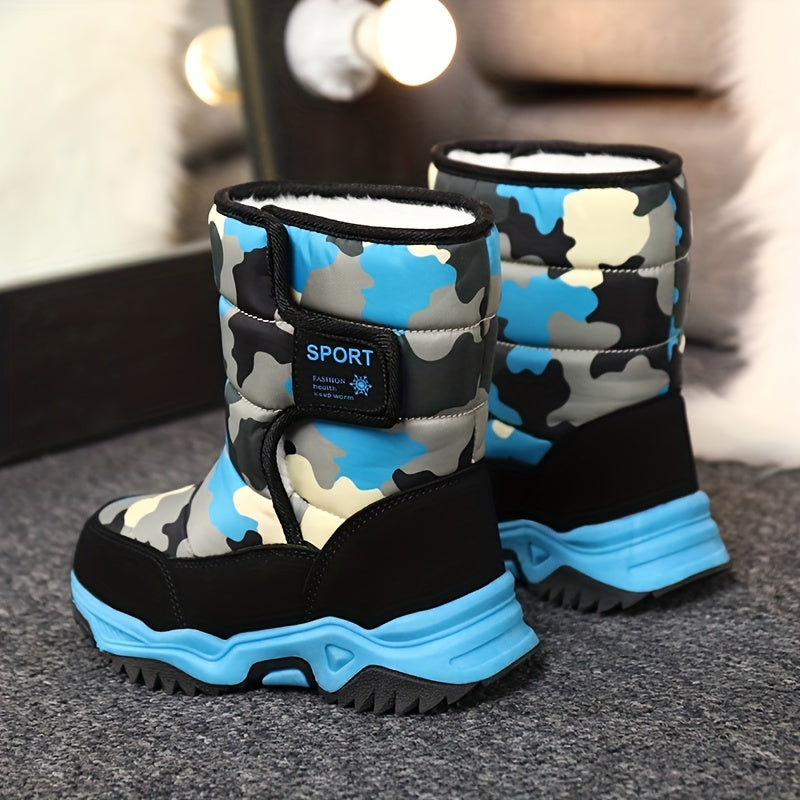 [Boys' Winter Snow Boots] Winter Boys' Camouflage Snow Boots | High-Top Long-Lined Warm Casual Sports Boots with Cushioned EVA Insole and Durable Rubber Sole for Youngsters Outdoor Activities