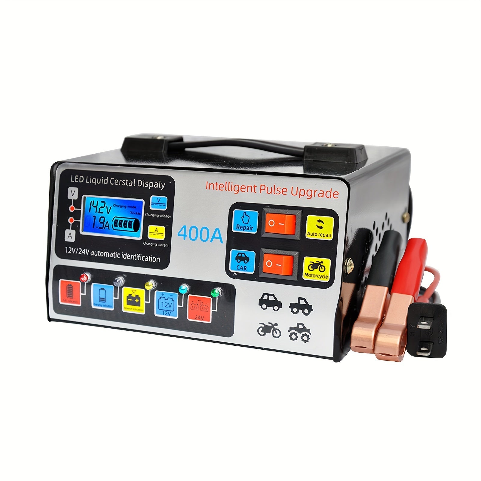 24V/12V Intelligent Motorcycle Battery Charger - Automotive Battery Charger with Pure Copper Construction, Automatic Repair, and Multi-Protection Functions - Fast, Safe, and Reliable Charging Solution