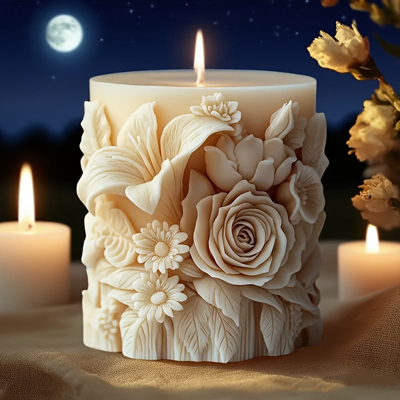 Silicone Candle Molds with Rose And Lily Designs - Perfect for DIY Scented Candles, Handmade Soaps, And Home Decor Crafts | Artistic Intricate Patterns