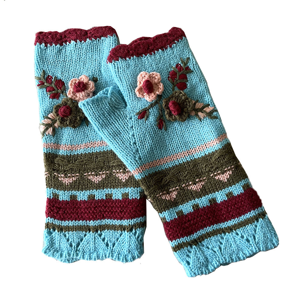 Autumn and Winter Women's Fingerless Floral Warm Hand Hook Gloves Pair