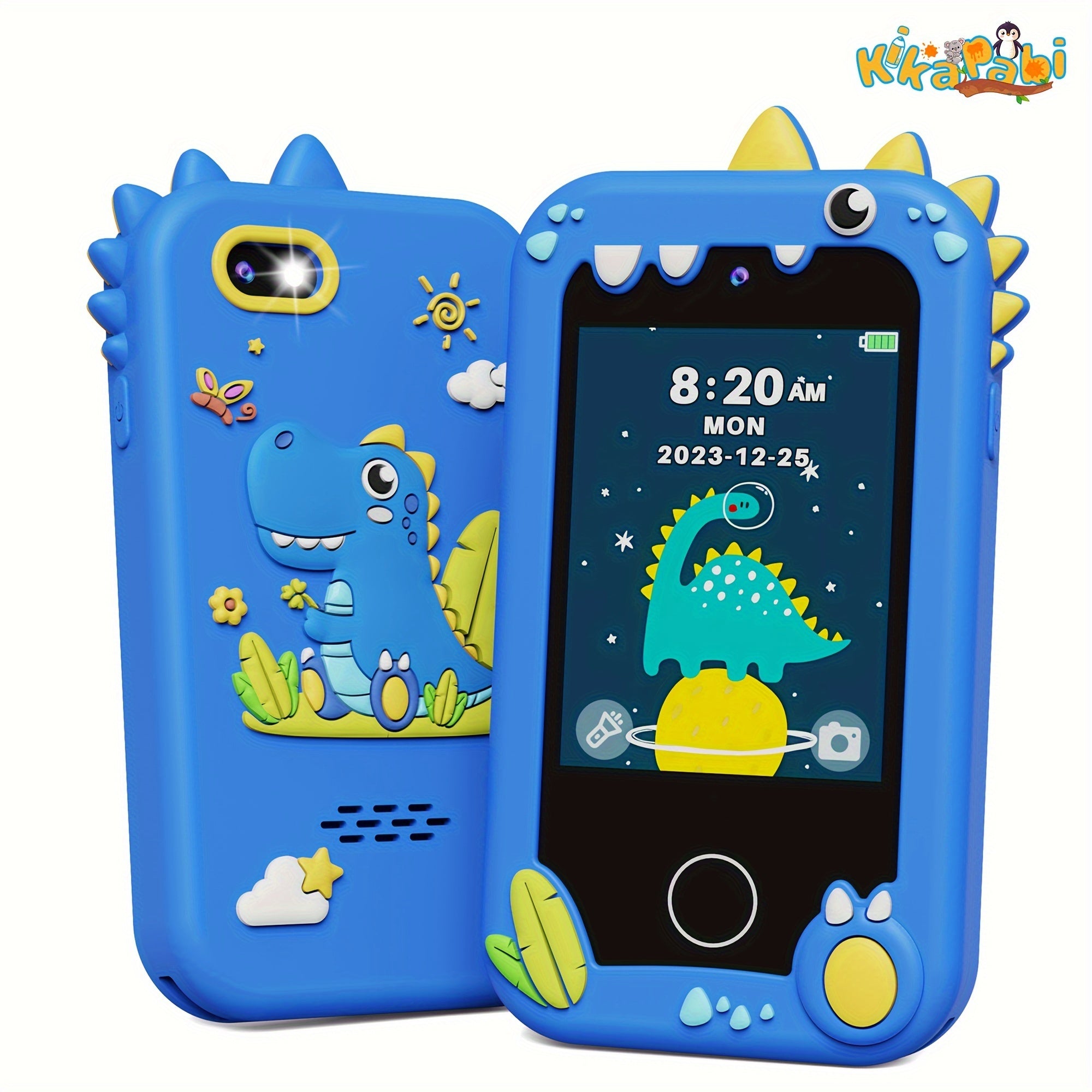 Kikapabi Kids Smart Phone Toys, Touchscreen HD Dual Camera Cell Phone for Kids, Birthday Gifts Dinosaur Toddler Play Phone for Boys 3-10, Travel Toy with 8GB SD Card Halloween Christmas Gift