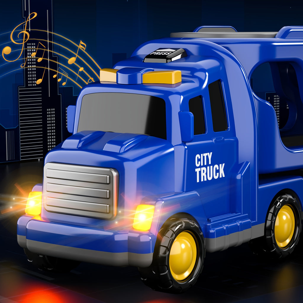 Toys Trucks Cars for Boys, 5in 1 City Truck Car Toys for 3 4 5 Years Old Boys Girls Kids Birthday Gifts, Boy Toys Car Trucks Vehicles Friction Power Toys with Light Sound