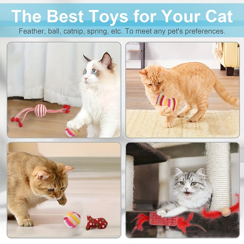 10 Pcs Xmas Cat Toy Set With Teaser Wand Mice Cat Balls And Bell Interactive Toys For Cats Indoor Supplies