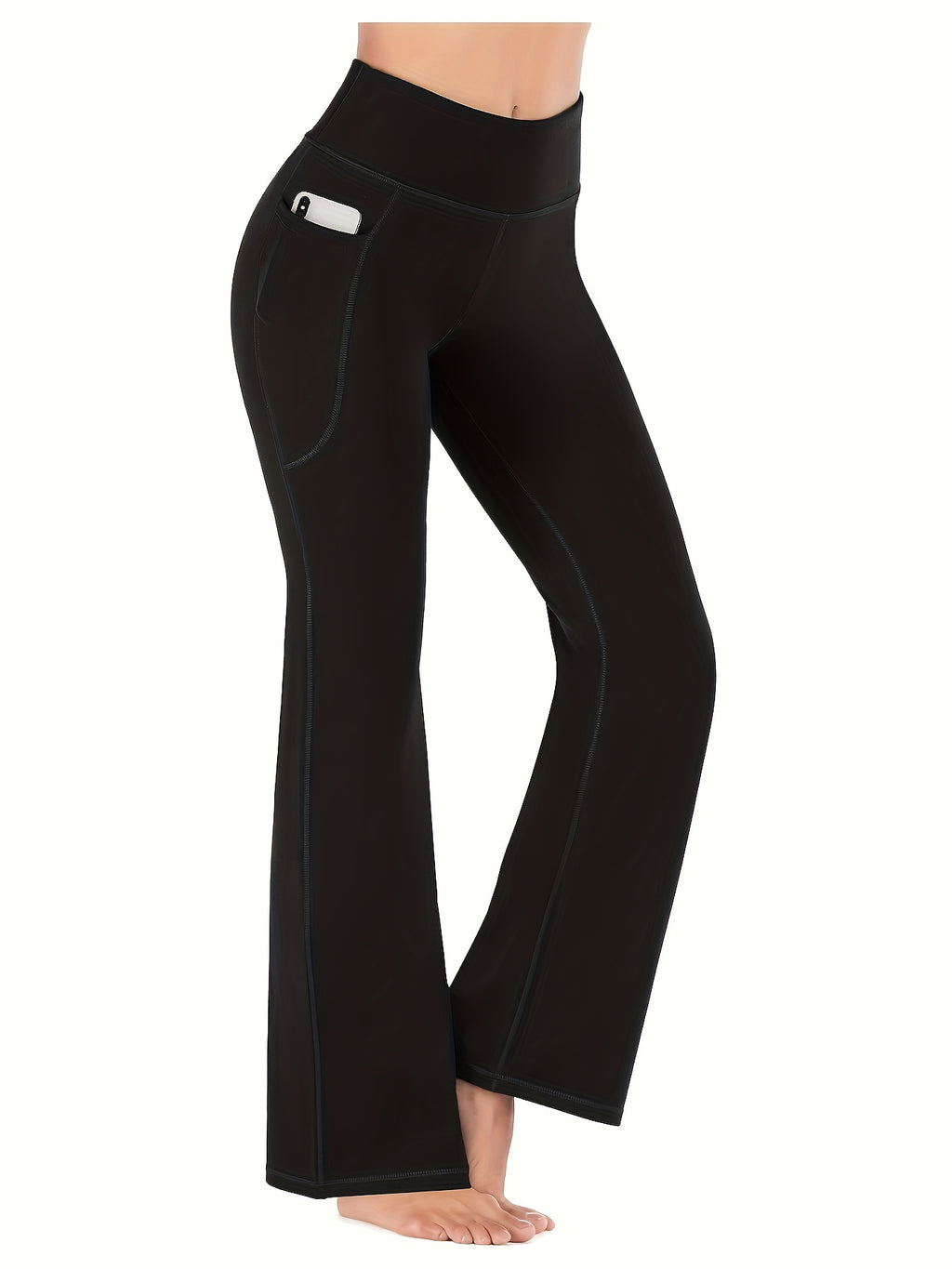 [Yoga Leggings] High Waist Solid Color Running Yoga Flare Leggings | Women's Activewear Wide Leg Bootcut Pants, Side Pocket Sports Workout