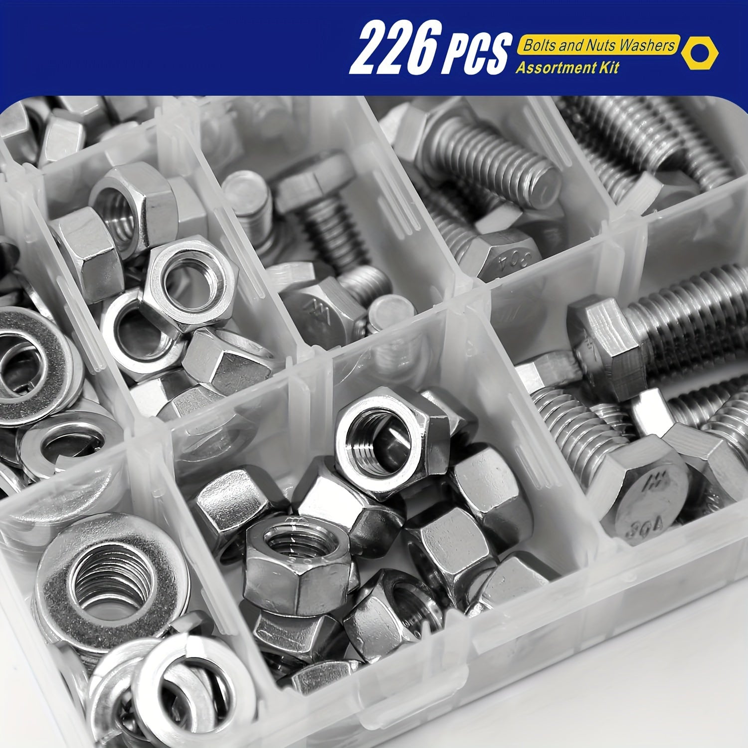 226pcs Heavy-Duty 304 Stainless Steel Bolt and Nut Assortment Kit