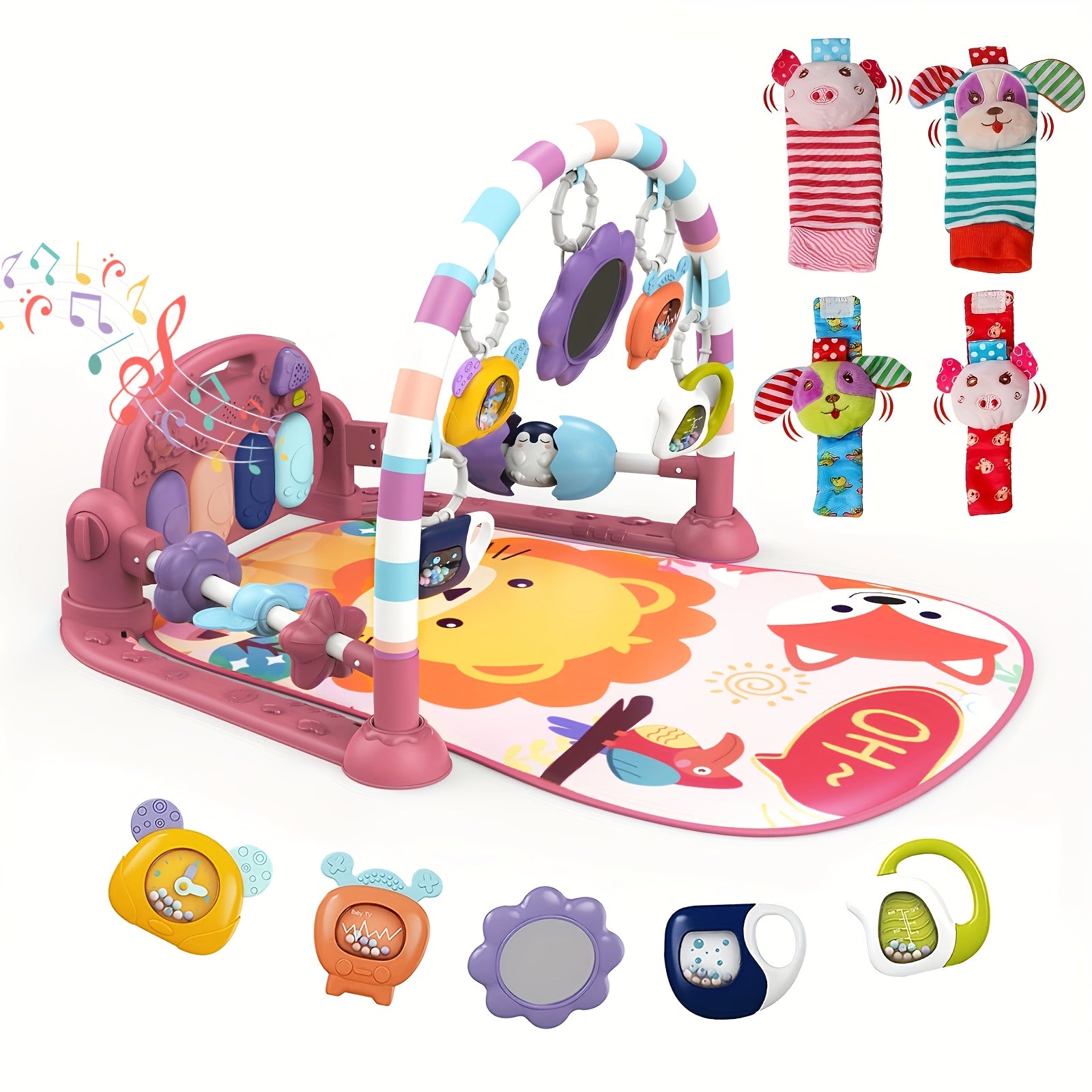 Youngsters Play Mat Youngsters Gym, Funny Play Piano Tummy Time Youngsters Activity Gym Mat with 5 Youngsters Learning Sensory Youngsters Toys, Music And Lights Boy & Girl Gifts for Youngsters Youngsters 0 to 3 6 9 12 Months