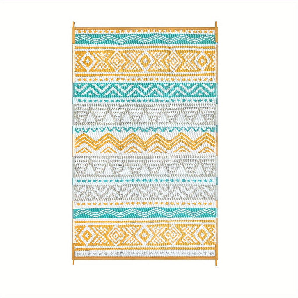 Lahome Reversible Outdoor Mat - Large 23ft² Durable Polypropylene Mat with Geometric Zigzag Pattern, Hand Wash Only for Patio, RV Camping, Beach, Deck, Backyard & Balcony, Outdoor Seating Mat | Geometric Pattern Mat | Easycl