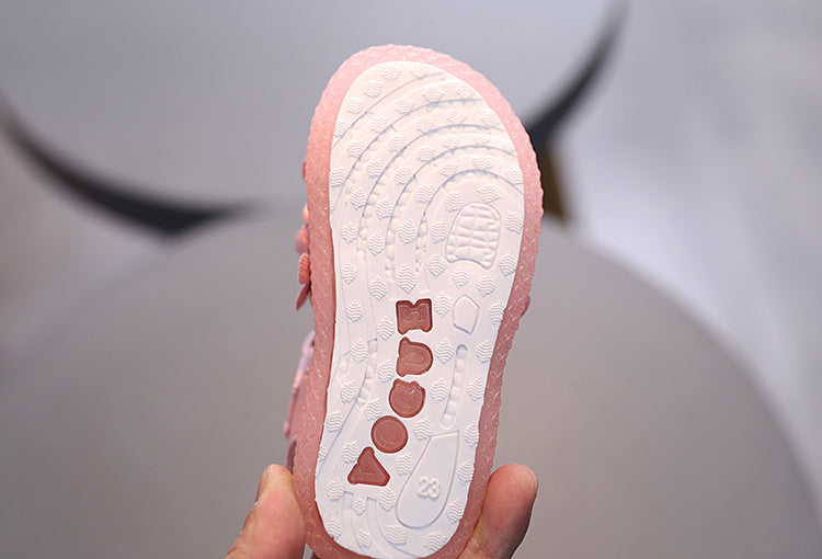 Baby Girls Cute Casual Sandals With Flower Decoration, Non-slip Soft Sole Slip-on Hook And Loop Fastener Shoes For Summer