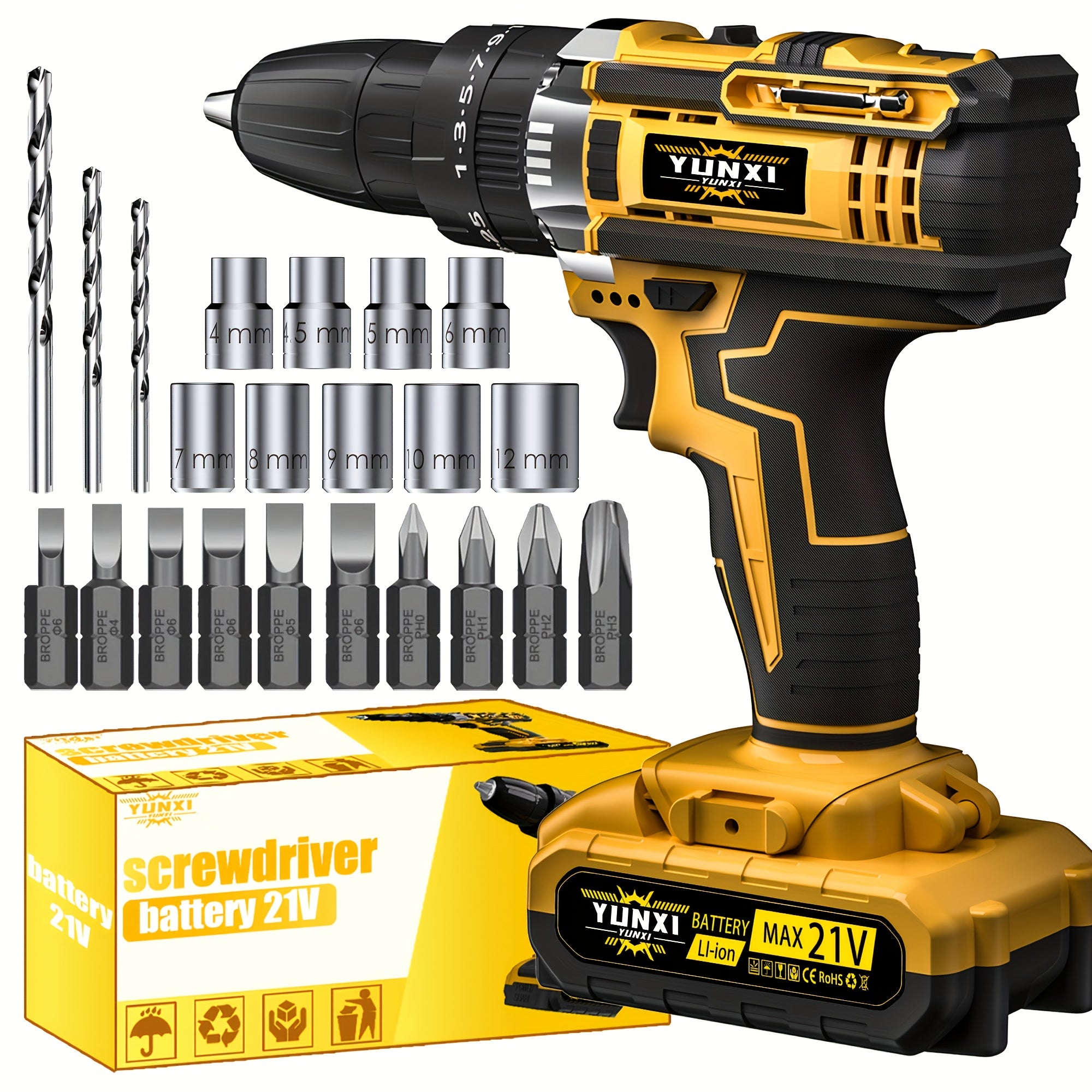 21V Cordless Drill Set Impact Drill with Battery And Quick Charger