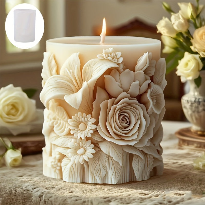 Silicone Candle Molds with Rose And Lily Designs - Perfect for DIY Scented Candles, Handmade Soaps, And Home Decor Crafts | Artistic Intricate Patterns