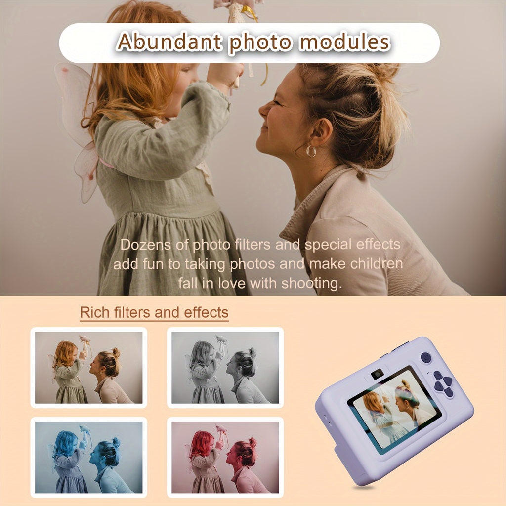 Youngsters Instant Print Camera, 2.8 Screen HD Digital Selfie Camera, Dual Lens Portable Toys with 3 Rolls Of Printing Paper, Christmas, Birthday, Halloween, Thanksgiving Gifts for 3-12 Years Old