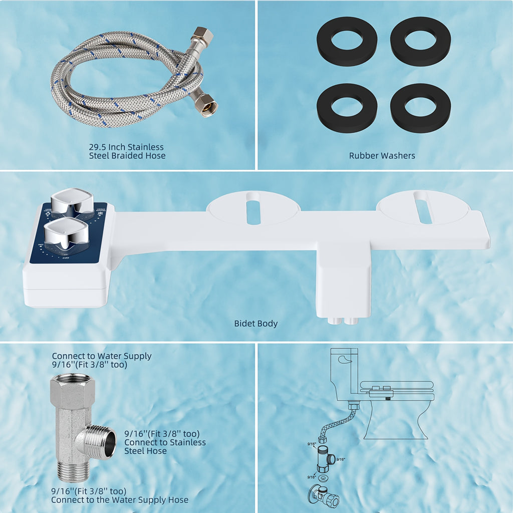 1pc Bidet Attachment For Toilet, Toilet Seat Bidet, Dual Self-Cleaning And Retractable Nozzle, Pressure Control, Non-Electric Attachment For Rear Washing And Sanitizing, Cold Water (Blue)