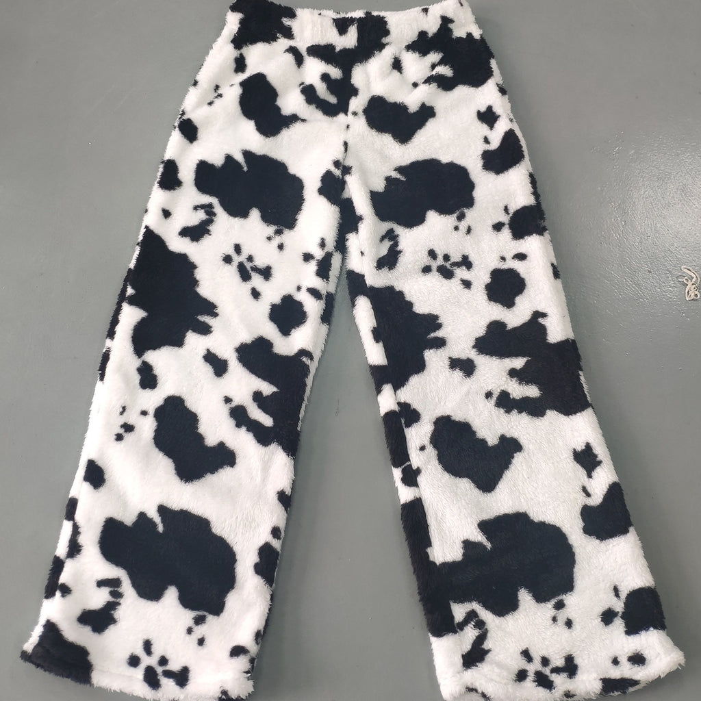 Women's Winter High-Waisted Flannel Pants With Random Print, Polyester And Spandex Blend, Machine Washable, Fashionable And Cozy