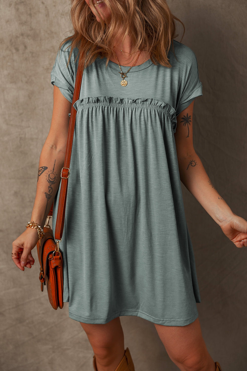 Green Frilled T Shirt Dress FB