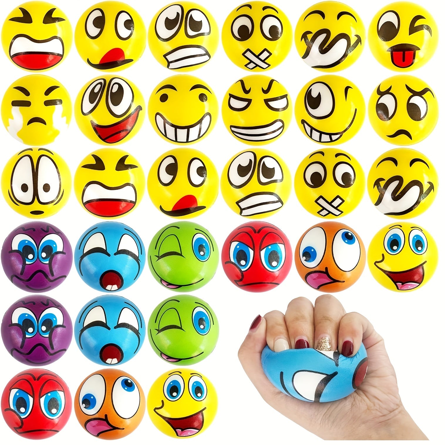 20pcs 20-Piece Colorful Squeeze Stress Balls: Funny Faces, Foam Hand & Wrist Exerciser Toys for Party Favors, Halloween & Christmas Gifts (Assorted Designs)