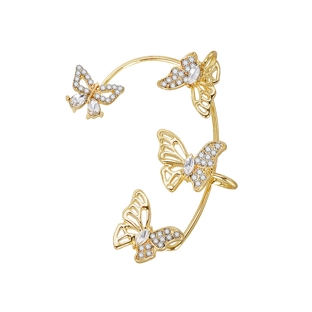 Women'S Elegant Butterfly Ear Cuffs - No-Piercing Ear Hooks, Synthetic Gemstone Accents