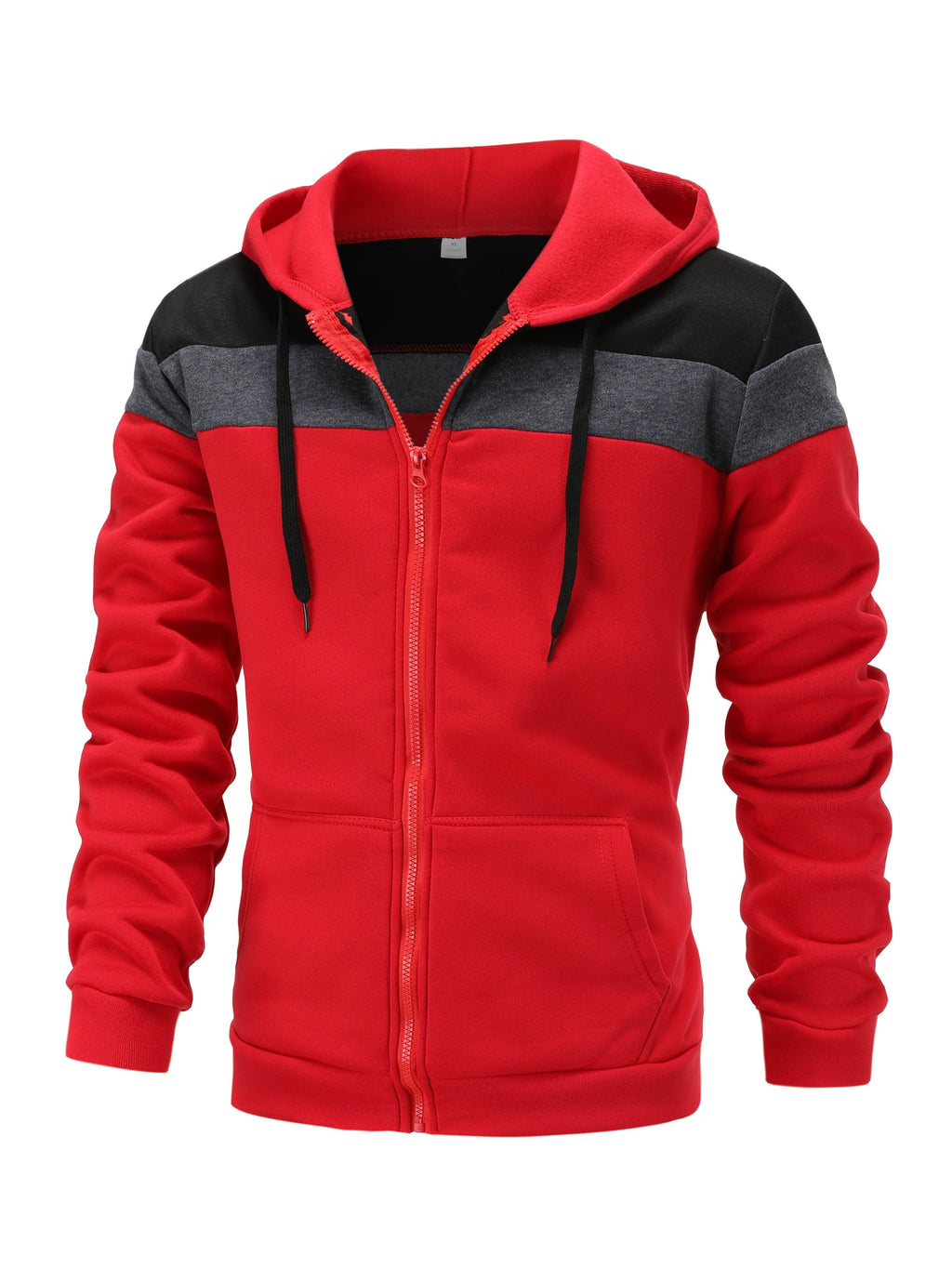 Men'S Casual Hooded Sweatshirt, Solid Color Zip-Up Pullover, Long Sleeve Polyester Knit Fabric, Regular Fit with Slight Stretch, 160gsm - Autumn/Winter Fashion