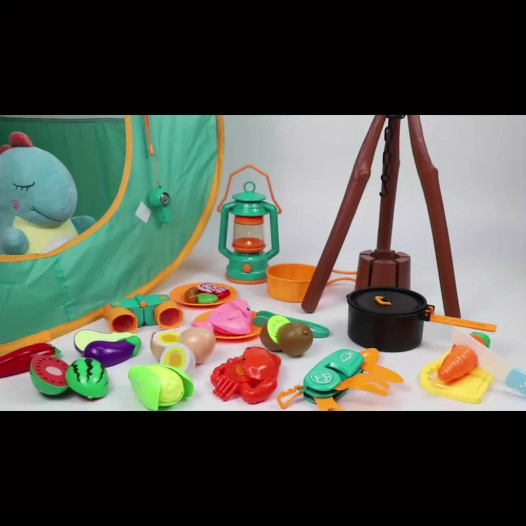 Kid Camping Games, Outdoor Toys For Kids 3-5, Camping Tool Pretend Role Play Toys With Kids Tent/Campfire/ Telescope/Play Food/Whistle/Oil Lamps, 3 4 5 6 Year Old Boy Girl Gifts