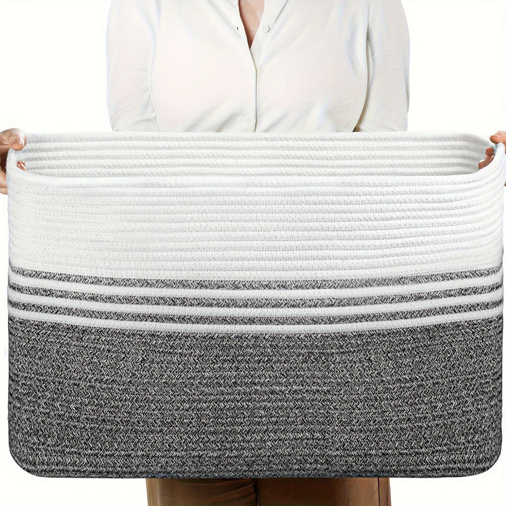 Sowyem Large Blanket Basket, Woven Basket For Storage Rectangle Dirty Clothes Basket For Laundry